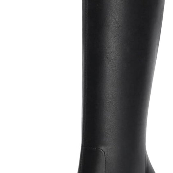 Knee High Boots Women Faux Leather Chunky Heel Rubber Sole Side Zipper - Picture 1 of 9